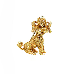 18K Yellow Gold Ruby Poodle Brooch