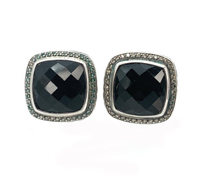David Yurman 18K WG & Sterling Silver Onyx & Diamond Albion Earrings