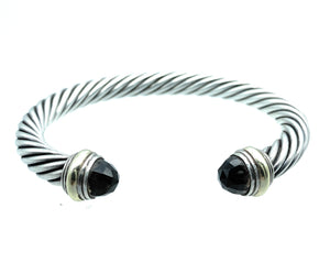 David Yurman 14K YG, Sterling Silver, & Smoky Quartz Cable Cuff Bracelet