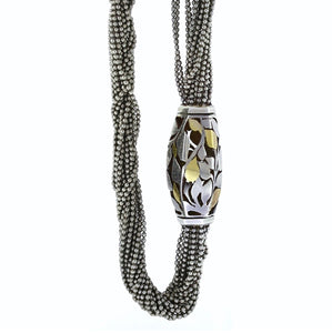 Cartier 18K YG & Sterling Silver Abstract Barrel Bead Multi Strand Necklace