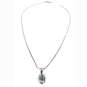 Sterling Silver Diamond & Opal Inlay Pendant Necklace