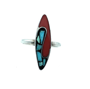 3 Old Pawn Vintage Zuni Sterling Silver Micro Inlay Turquoise & Coral Rings