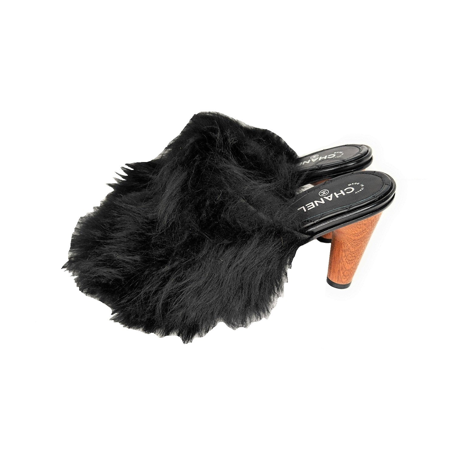 Chanel Cc Logo Lambskin Fur Shearling Mules Slides Sandals