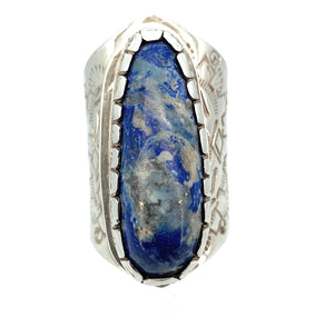 Old Pawn Heavy Gauge Sterling Silver & Sodalite Statement Piece Ring - Sz. 14