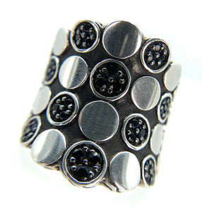 John Hardy Sterling Silver & Black Diamond Saddle Dot Ring - Sz. 6.75