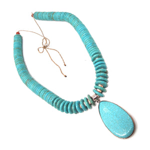 Santo Domingo Pueblo Indian Large Hand Crafted Natural Graduated Turquoise Disc Bead Necklace and Pendant