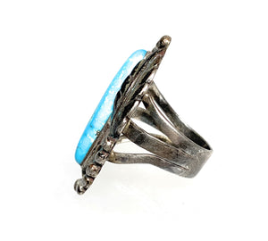 Vintage Old Pawn Navajo Sterling Silver & Turquoise Split Shank Ring - Sz. 6.5