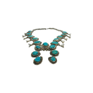 Old Pawn Navajo Sterling Silver & Turquoise Squash Blossom Necklace