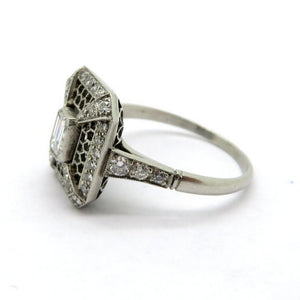 Platinum Art Deco Style Antique Emerald Cut Diamond Engagement Ring