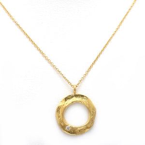 18K Yellow Gold & Diamond Open Circle Charm Pendant Necklace