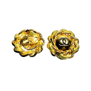1970s Vintage CHANEL Gold Toned Camellia Clip On Earrings