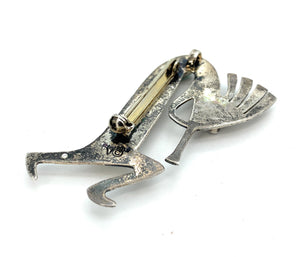 Old Pawn Sterling Silver & Multi-Stone Inlay Kokopelli Brooch Pendant