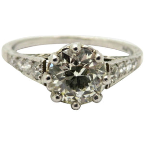 Platinum 1.00 Carat Old European Cut Diamond Antique Engagement Ring, Size 6.75