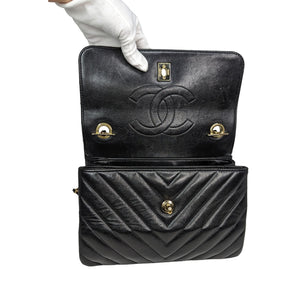 Chanel Black Trendy CC Chevron Top Handle Flap Bag