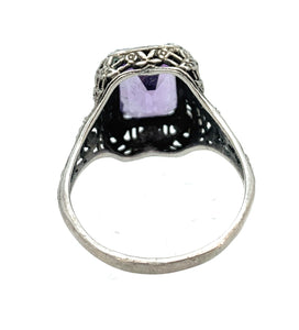 Vintage Sterling Silver 5.50ct Synthetic Amethyst Ring  - Sz. 10.25