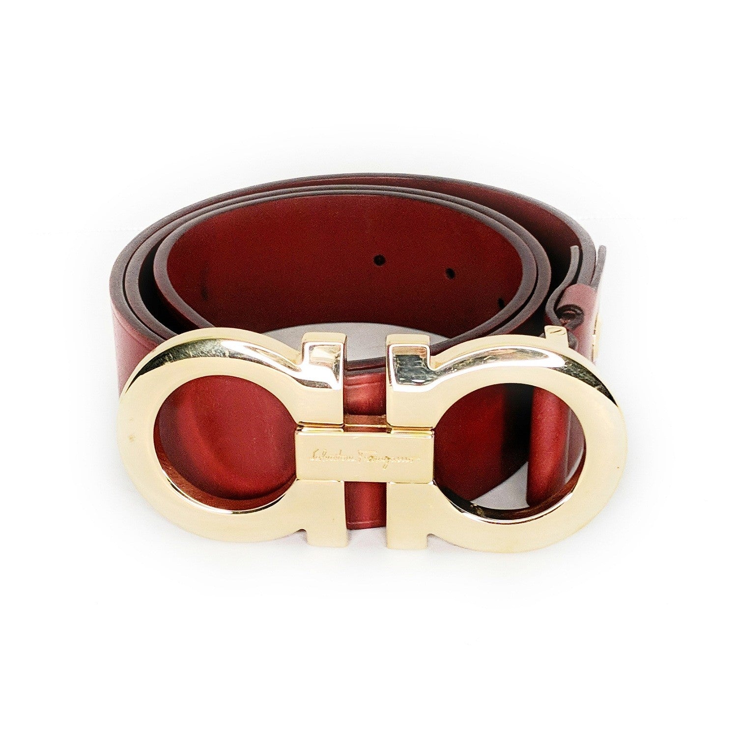 Salvatore Ferragamo Large-Gancini Buckle Belt, Rubino - TheRelux.com