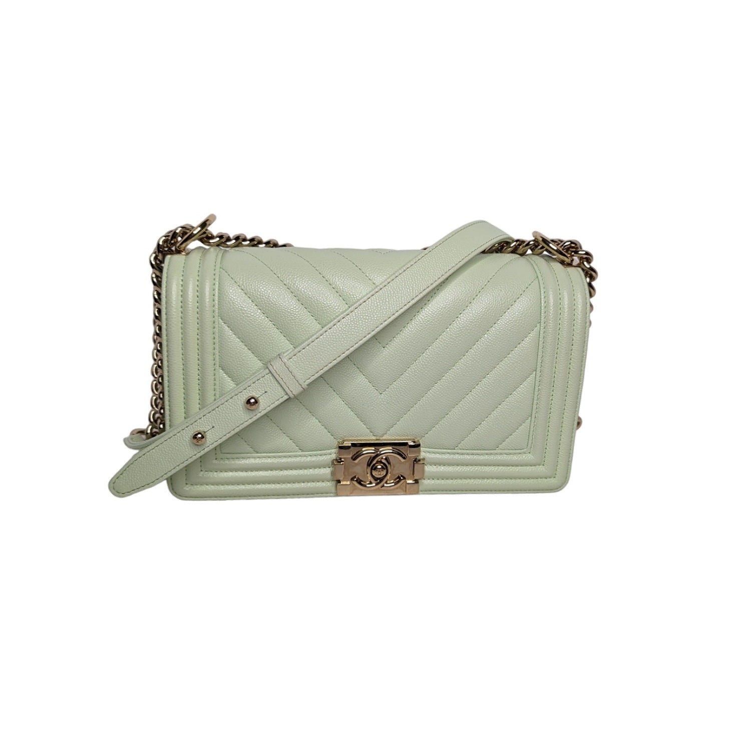 Chanel Boy Flap Bag Quilted Caviar Old Medium Green