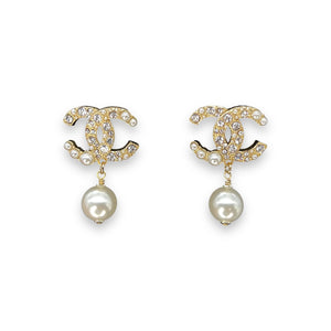 Chanel diamond pearl earrings Clearance