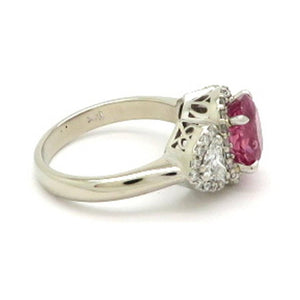 14 Karat White Gold GIA Certified Pink Sapphire and Diamond Ring, Size 6.75