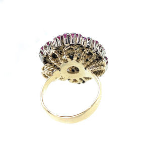 18K 2-Tone Gold Diamond, Sapphire, & Ruby Cluster Ring - Sz. 4.25