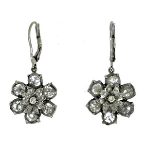 Vintage 14K White Gold 3.94ctw Diamond Floral Drop Earrings