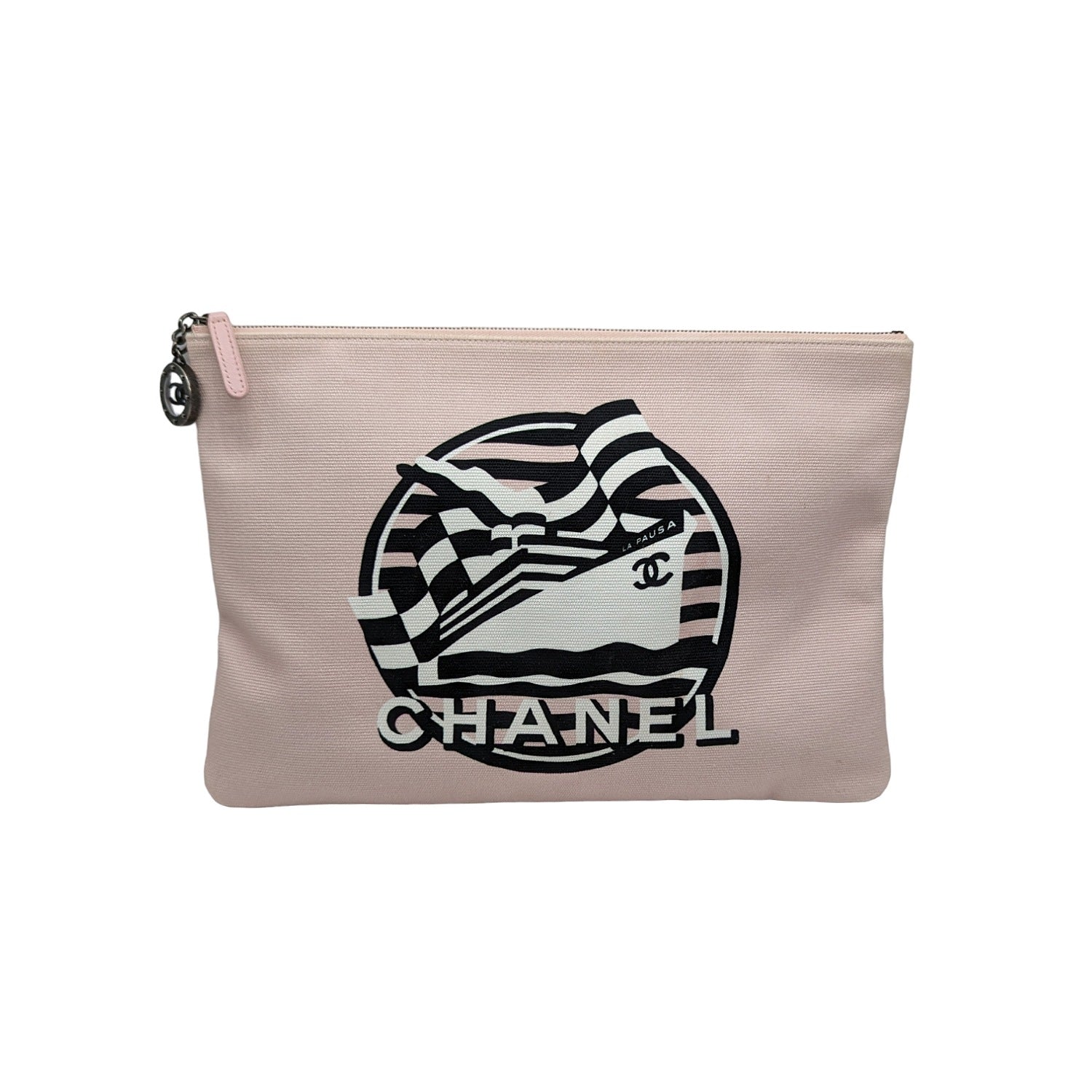 Chanel La Pausa Tote Purse Bag Canvas 2019 Cruise Collection Pink Black &  White 
