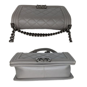 Chanel Gray Quilted Calfskin Medium Boy Bag