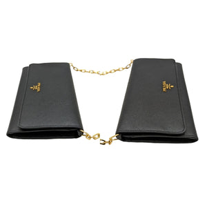 Prada Black Saffiano Metal Oro Chain Wallet Crossbody 