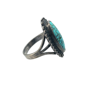 Vintage Old Pawn Navajo Sterling Silver & Turquoise Tri Shank Ring - Sz. 6