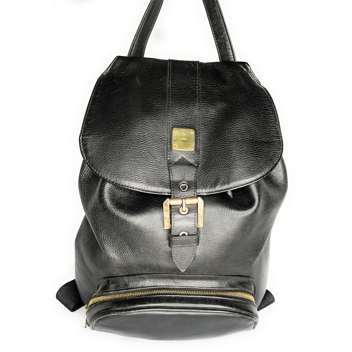 black leather rucksack backpack MCM Vintage Black Genuine Calfskin Leather Unisex Backpack