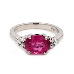 Platinum, 2.70ct Pink Tourmaline, & 0.18ctw Diamond Engagement Ring - Sz. 7