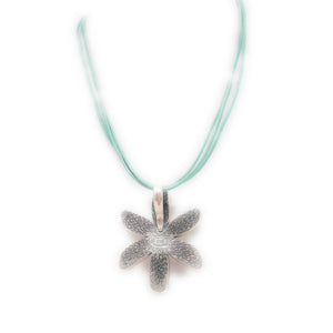 Thailand Seafoam Suede and Mother of Pearl Floral and Turquoise Necklace