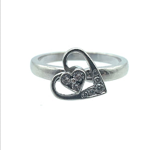 Teufel 14K White Gold Diamond Heart Spinner Ring - Sz. 5.75