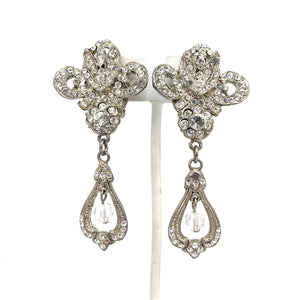 Vintage Silvertone & Crystal Clip-On Dangle Earrings