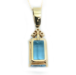 14K Yellow Gold Blue Topaz & Diamond Pendant Necklace