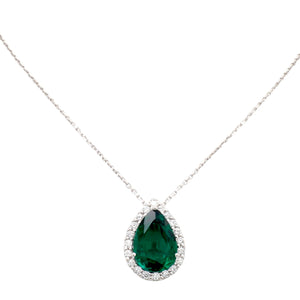 14K White Gold, Synthetic Emerald, & 0.44ctw Diamond Pendant Necklace