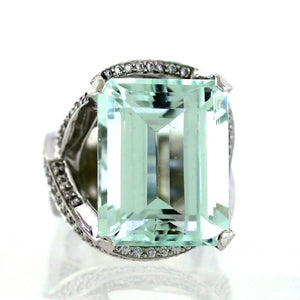Custom Gauthier 18K White Gold Diamond & Aquamarine Ring Size 6.25