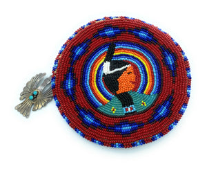 Vintage 1960's Native American Multi-Color Bead Leather Purse w/ Sterling Pull