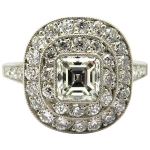 Informeer Gelukkig applaus Platinum Art Deco Style Asscher and Old European Cut Diamond Engagement Ring,  Size 7 - TheRelux.com