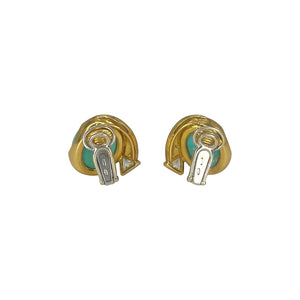 18K Yellow Gold, Turquoise, & Diamond Earrings