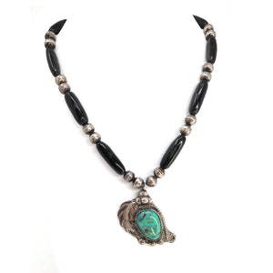 Native American Kingman Turquoise Black wood and Sterling Necklace