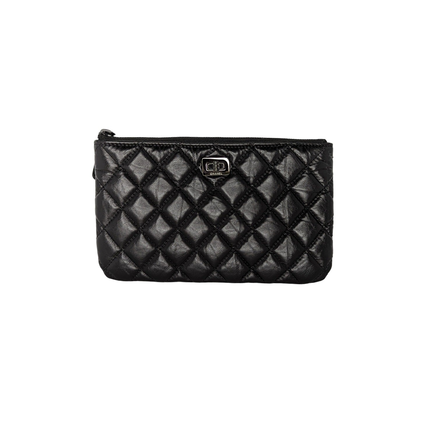 Chanel Black Quilted Leather Reissue 2.55 Zip Flap Card Holder at