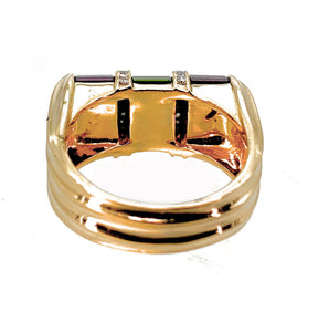 14K Yellow Gold, Pink & Green Tourmaline & 0.25ctw Diamond Ring - Sz. 6