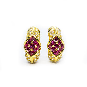 18K Yellow Gold 1.75ctw Ruby & 1.10ctw Diamond Earrings
