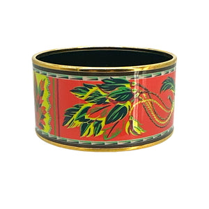 Hermès Brazil Enamel Printed Multi Colored Wide Bangle Bracelet