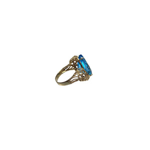 14K Yellow Gold & 15.00ct Sky Blue Topaz Rope Weave Design Ring - Sz. 7.75