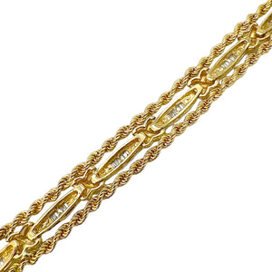 14K Yellow Gold Twisted Rope, Link & Diamond Bracelet