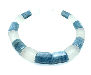 Large Faceted Aquamarine & White Quartz Crystal Necklace