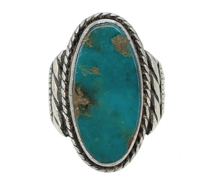 Vintage Old Pawn Navajo Sterling Silver & Turquoise Split Shank Ring - Sz. 8.5