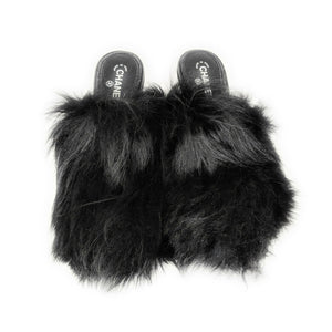 Chanel Interlocking CC Logo Fur Slide Mules 35.5